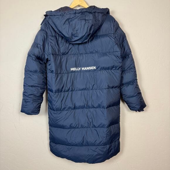 Helly Hansen Men's Size Small Navy Active Long Winter Parka Spell Out Puffer - Picture 3 of 16